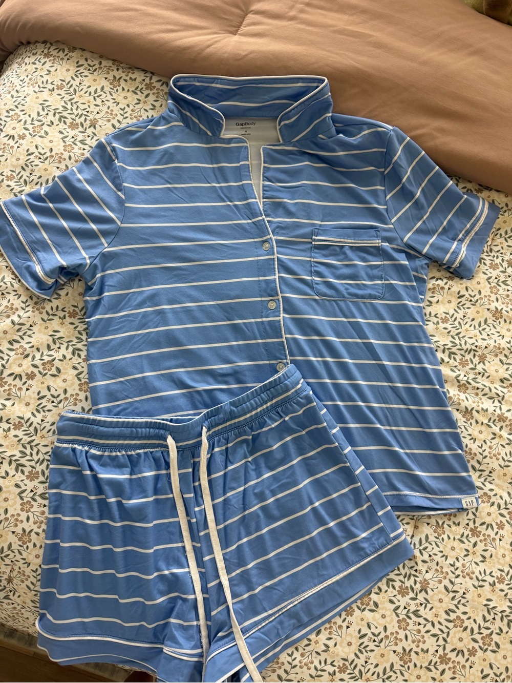 GAP Light Blue and White Striped Short Pajama Set